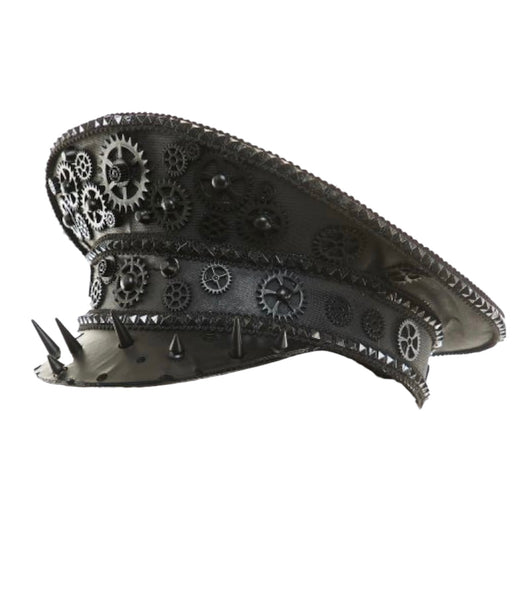 Black Captains Hat with Spikes and Gears Aunt Matilda's Steampunk Trunk