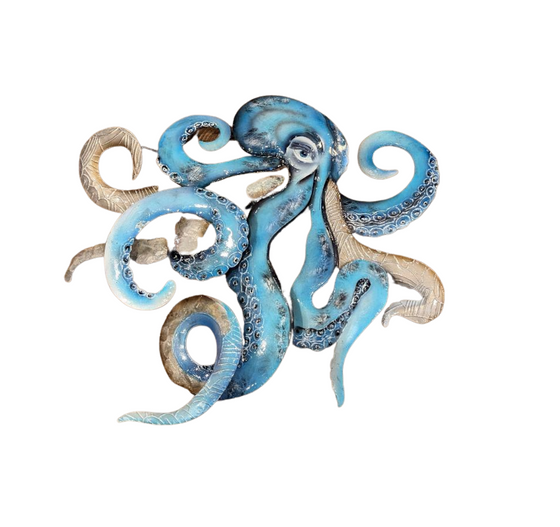 Blue Metal Octopus Wall Art