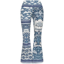  Blue & White Floral Textile Women's Flare Yoga Pants