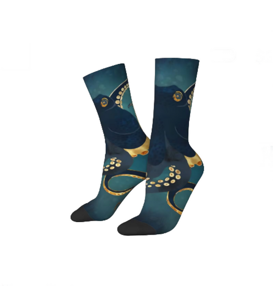 Socks Blue Metallic Octopus