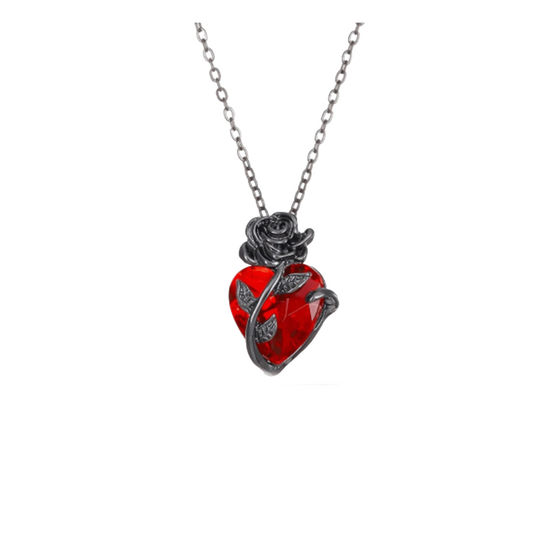 Crystal Heart With Rose Necklace