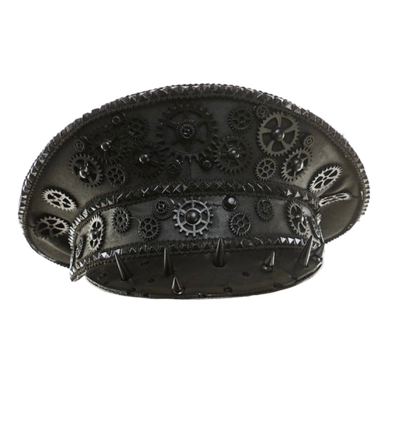 Black Captains Hat with Spikes and Gears