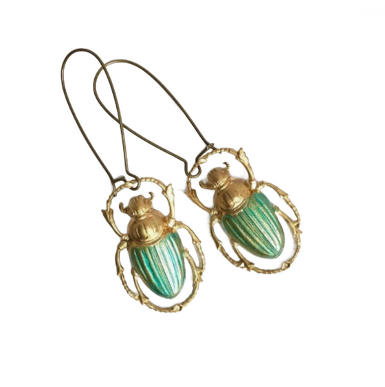 Painted Beetle Earrings