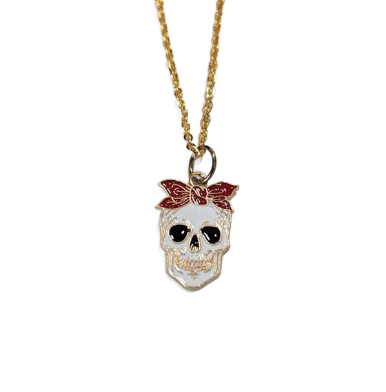 Skull Red Bow Necklace