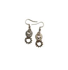  Small Silver Gear Dangle Earrings