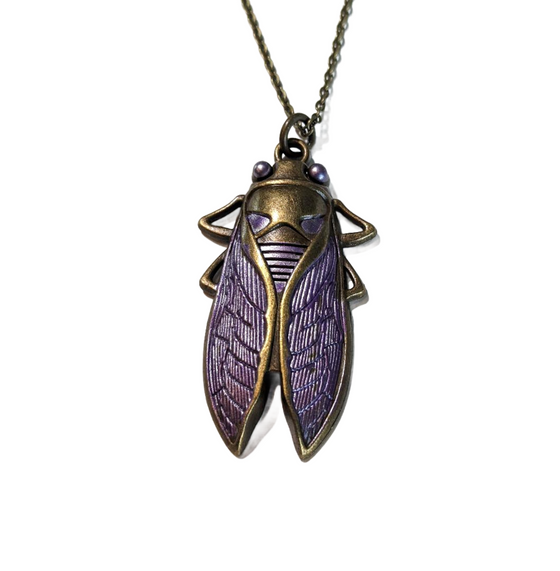 Handpainted Lavender Cicada Necklace