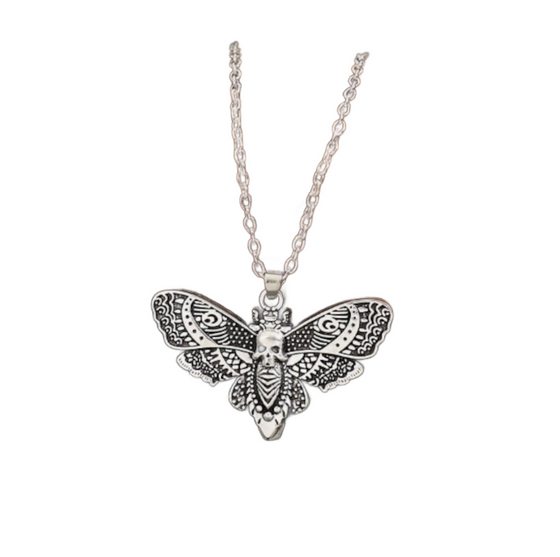 Skull Moth Necklace Silver