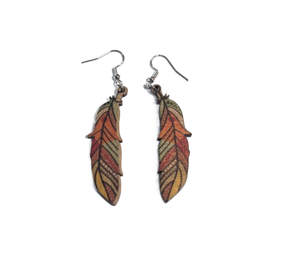 Wooden Feather Dangle Earrings