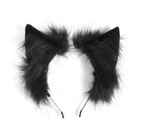 Black Fur Cat Ear Headband