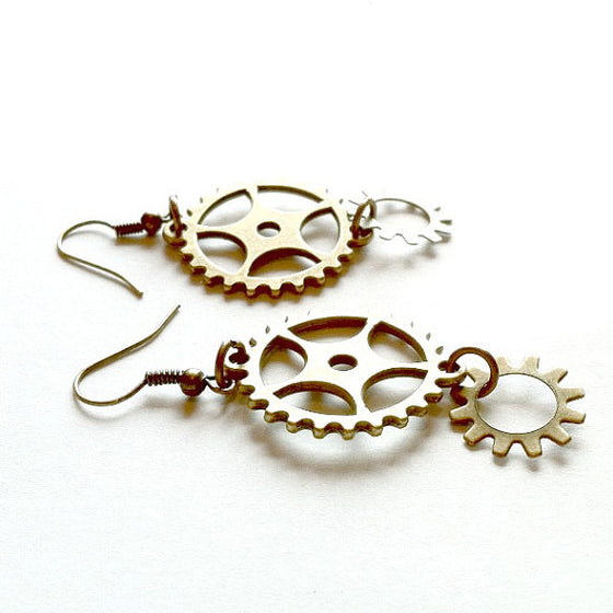 Big and Small Brass Gear Earrings