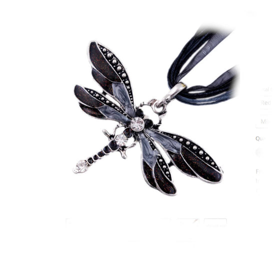 Black Enameled Dragonfly Necklace