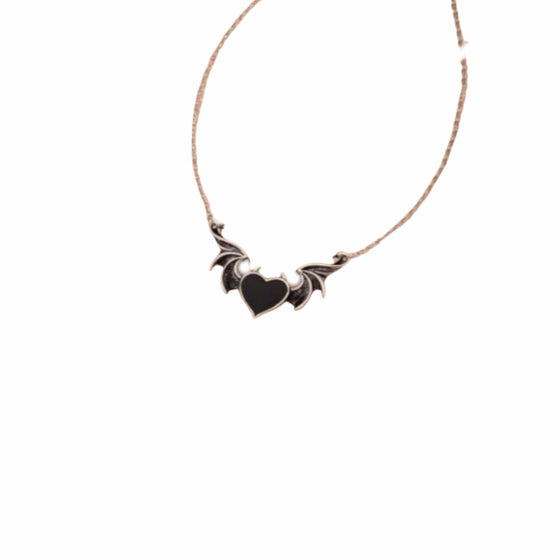 Black Heart Devil Bat Necklace