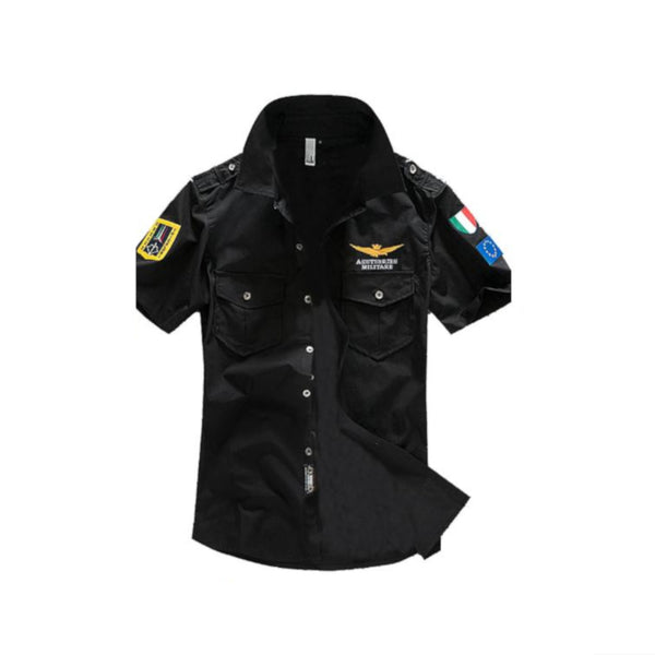 Short Sleeve Military Shirt Black – Aunt Matilda's Steampunk Trunk