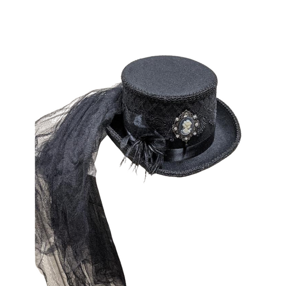 Black Lace Top Hat With Cameo