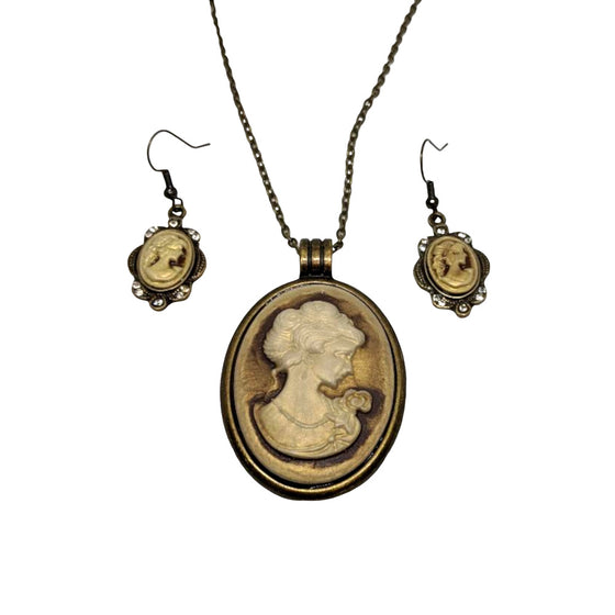 Brown Cameo Necklace Set
