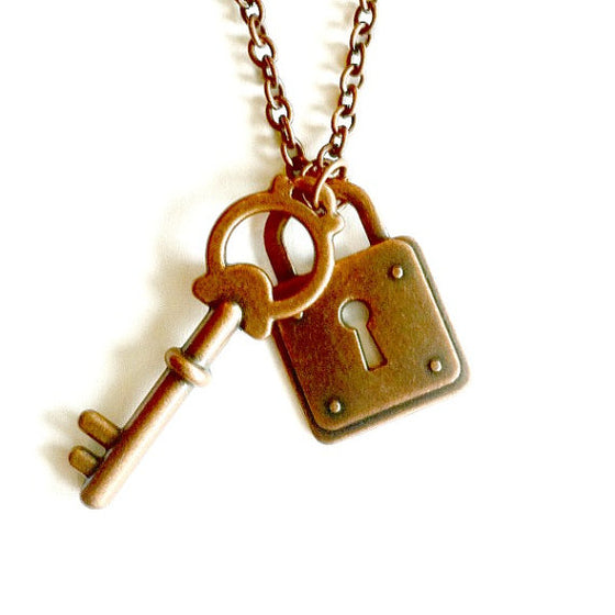 Copper Lock and Key Necklace