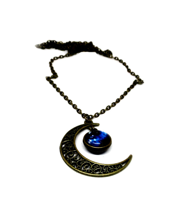 Crescent Moon Blue Necklace