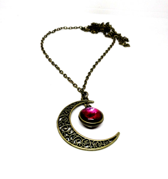 Crescent Moon Pink Necklace
