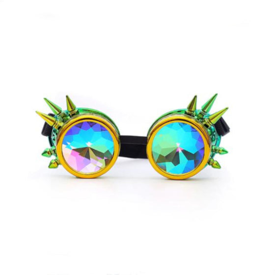 Green and Gold Spike Kaleidoscope Goggles