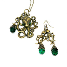  Green Octopus Necklace and Earrings Set