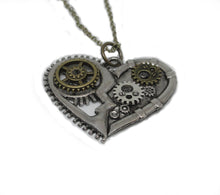  Mixed Metal Gear Heart Necklace