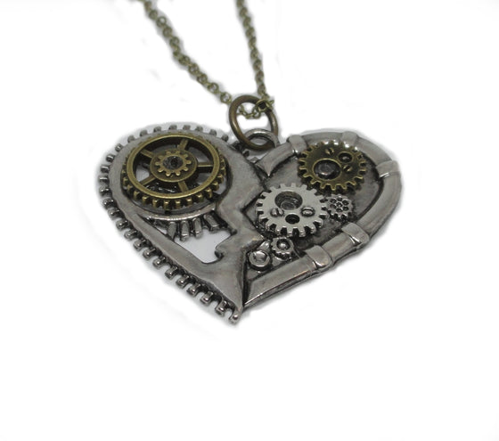 Mixed Metal Gear Heart Necklace