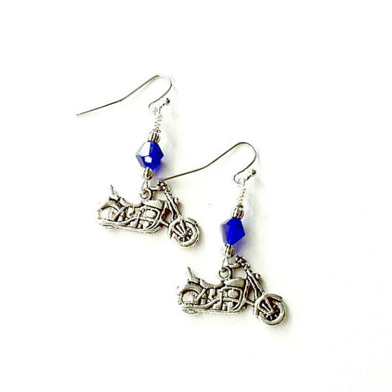 Motorcycle Earrings, Royal Blue