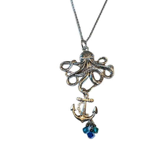 Octopus Anchor Turquoise Crystal Necklace