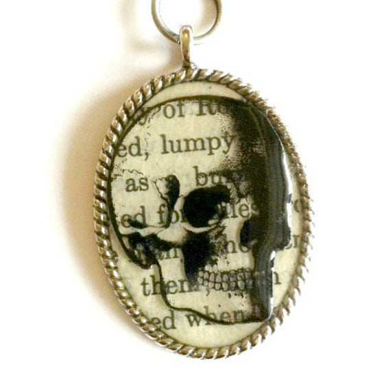 Oval Steampunk Skull Text Necklace