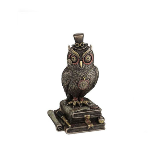 Steampunk Owl With Top Hat Standing On Top Of Books