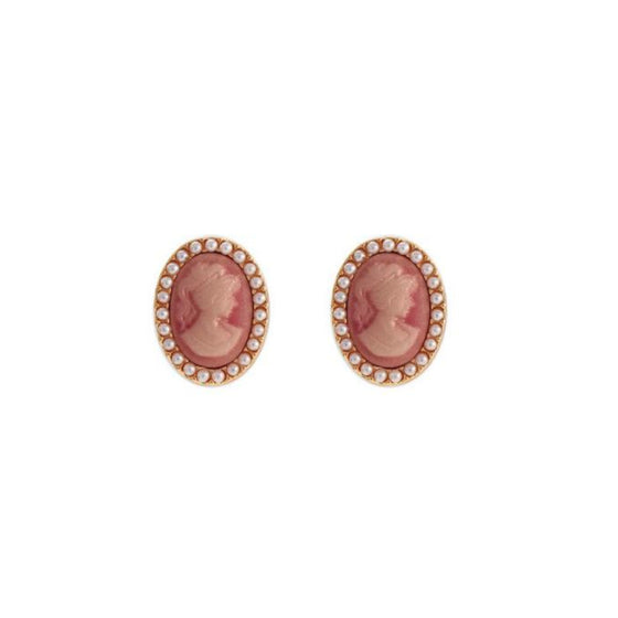 Pink Cameo Stud Earrings