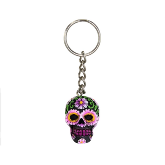 Pink 3D Sugar Skull Key Chain