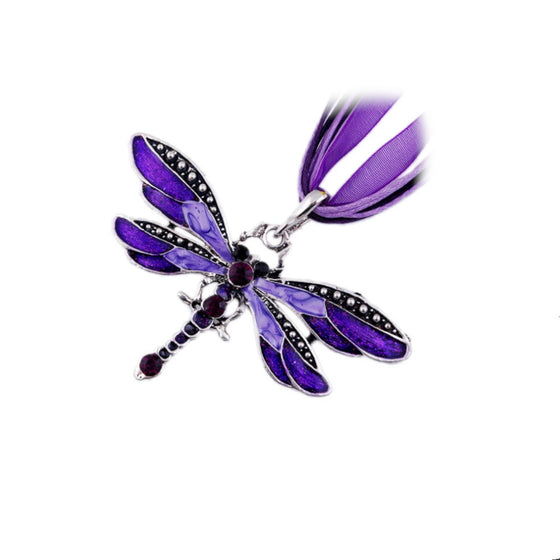 Purple Enameled Dragonfly Necklace