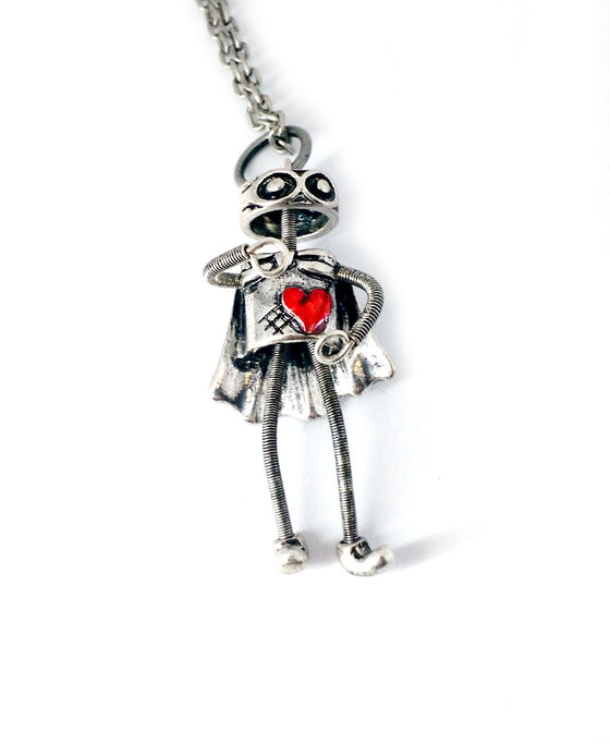 Red Heart Robot Necklace