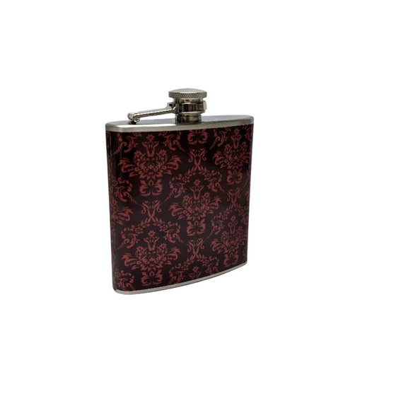 Stainless Steel 6oz Flask - Red Damask Pattern