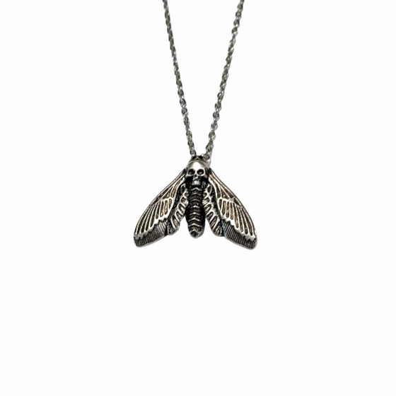 Skull Moth Necklace Silver