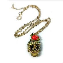  Rhinestone Skull Necklace With Rose