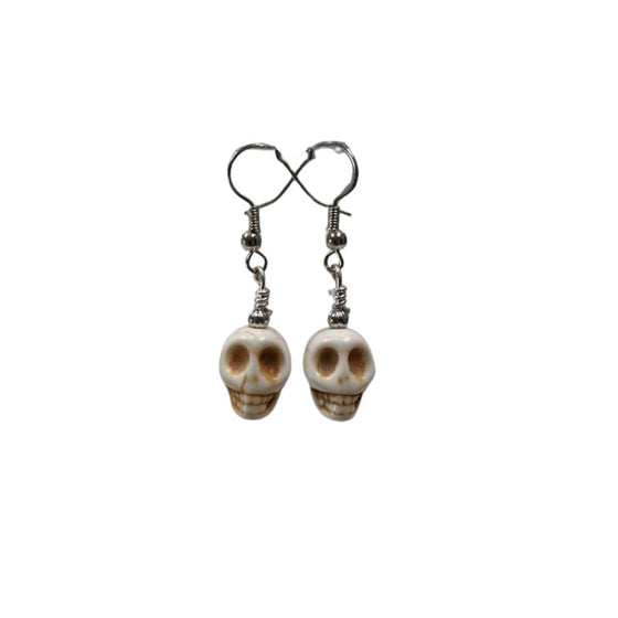 White Howlite Skull Earrings