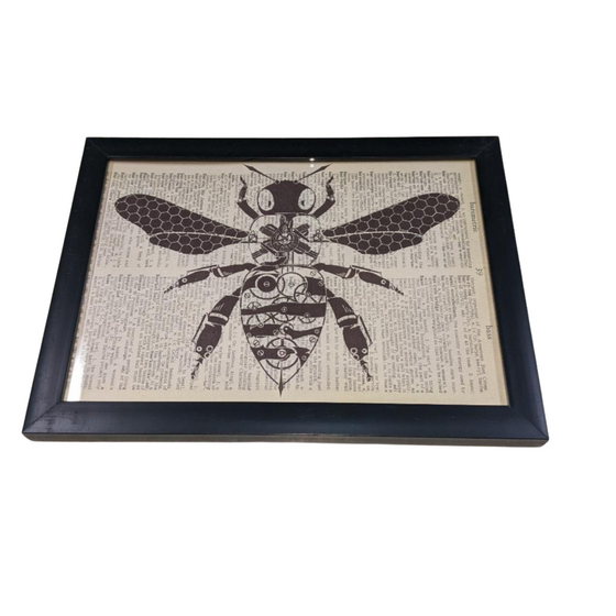 Framed Bee Newsprint Art 5x7