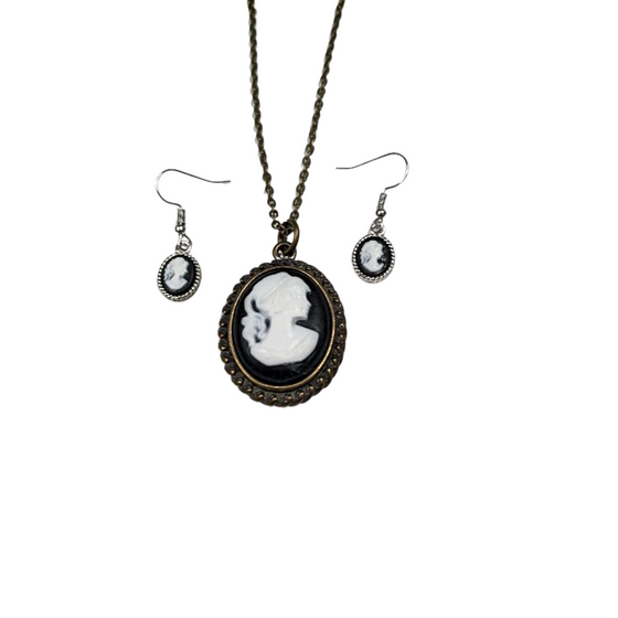 Cameo Necklace and Earring Set