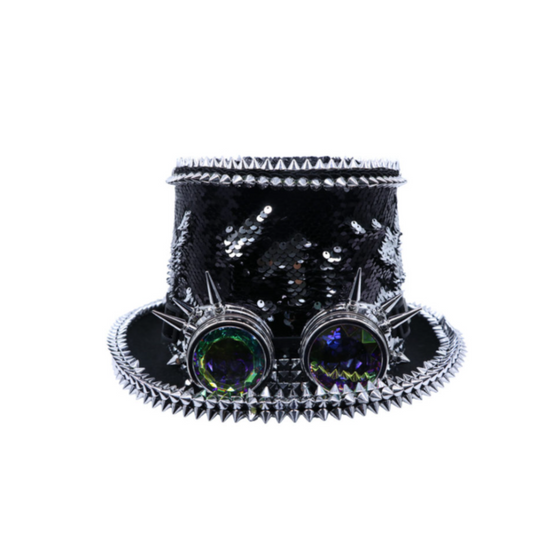 Black Sequin Top Hat with Goggles