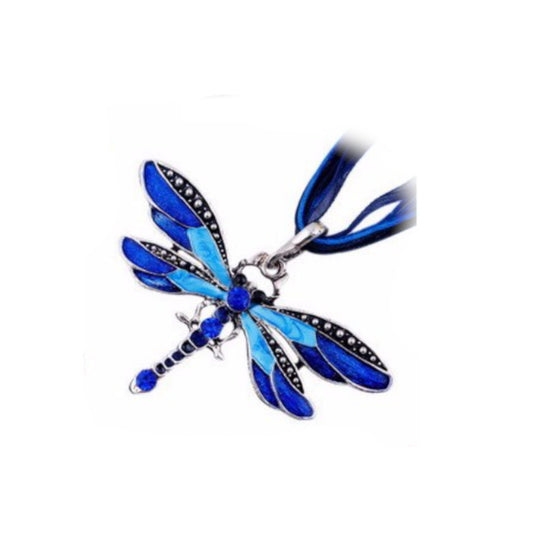 Blue Enameled Dragonfly Necklace