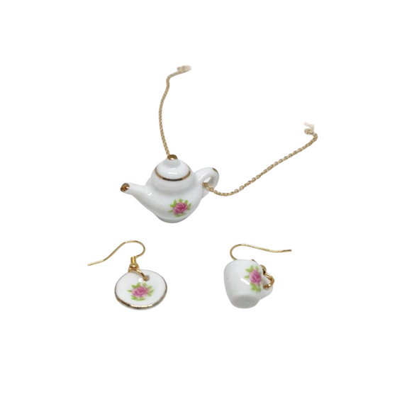 China Tea Necklace and Earrings Set
