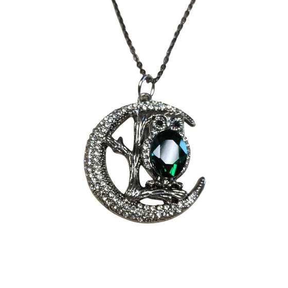 Emerald Owl Moon Necklace