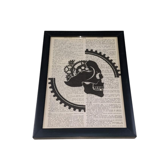 Framed Gearhead Newsprint Art 5x7