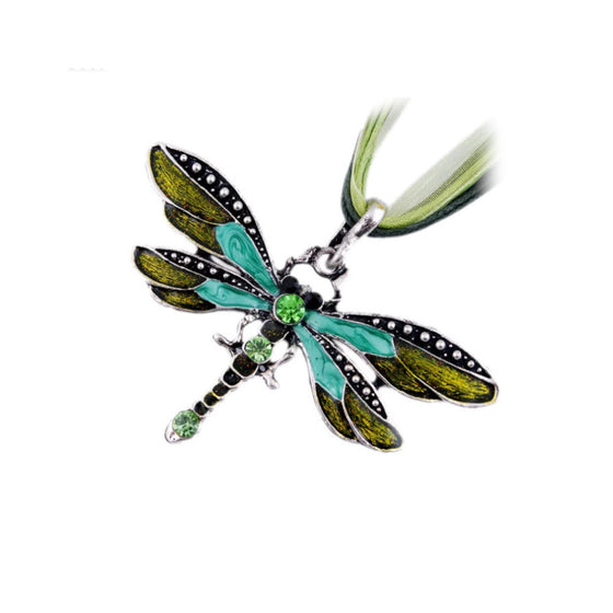 Green Enameled Dragonfly Necklace