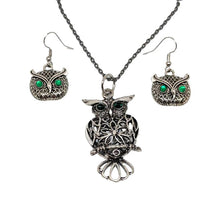  Green Eye Owl Earring and Necklace Set