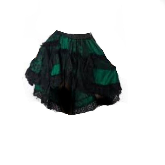 Lace Trim Short Front Ruffle Skirt Green