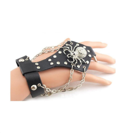 Leather Chain Slave Bracelet with Spider