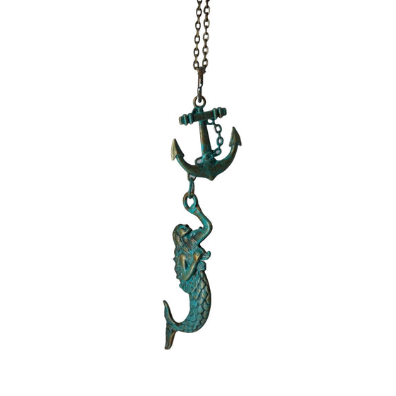 Brass Mermaid Necklace with Anchor